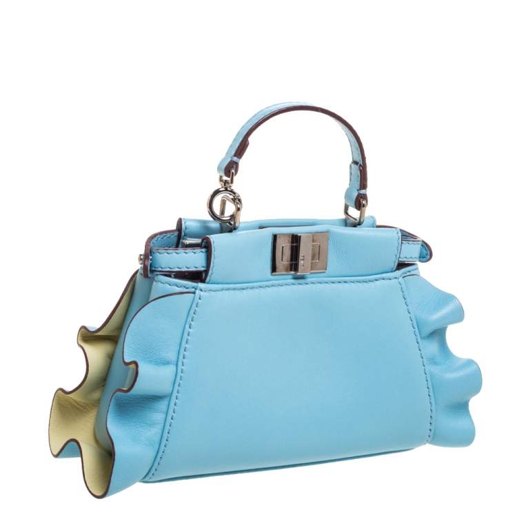 Pre Owned Fendi Light Blue Leather Micro Peekaboo Top Handle Bag