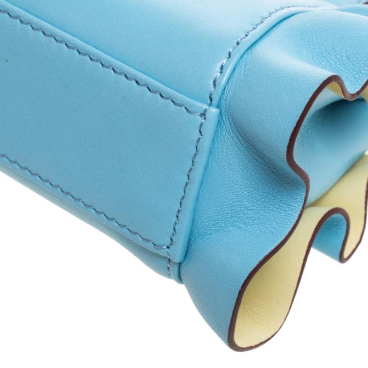 Pre Owned Fendi Light Blue Leather Micro Peekaboo Top Handle Bag