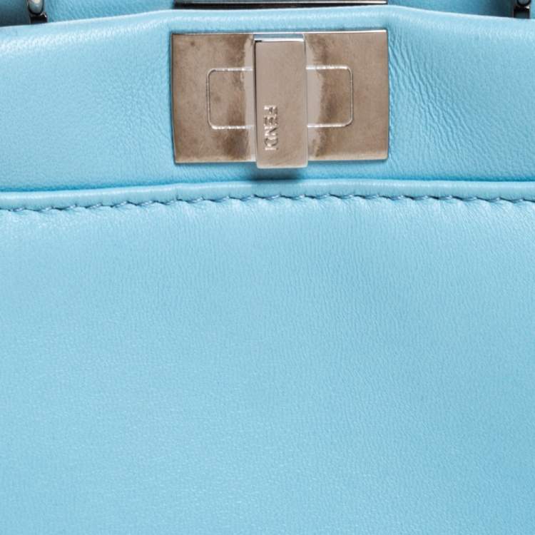 Pre Owned Fendi Light Blue Leather Micro Peekaboo Top Handle Bag