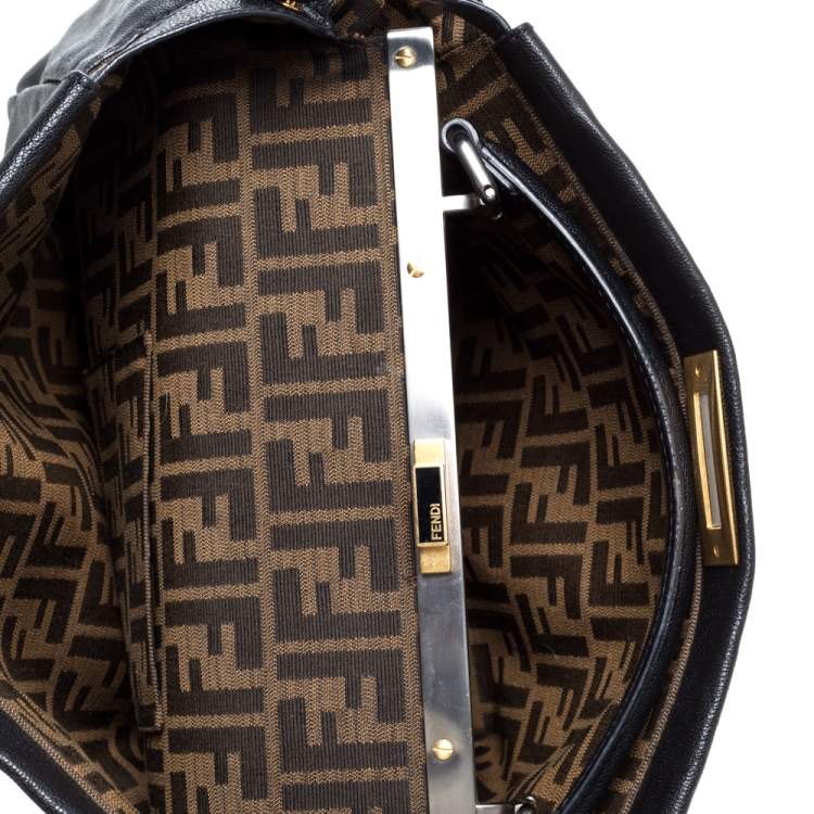 Pre Owned Fendi Black Leather Large Peekaboo Top Handle Bag