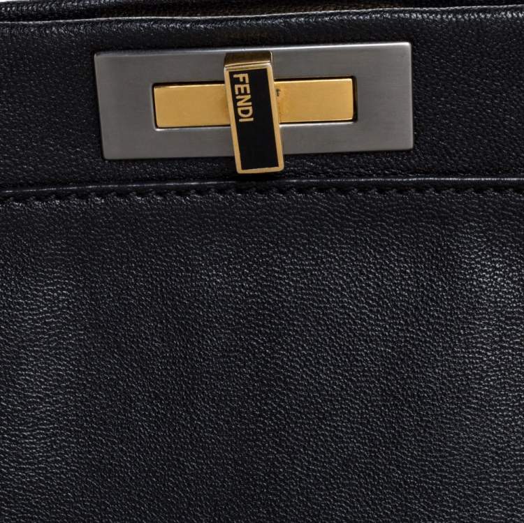 Pre Owned Fendi Black Leather Large Peekaboo Top Handle Bag