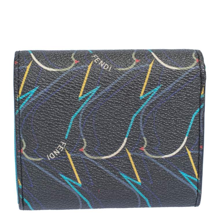 مملوكة مسبقًا Fendi Multicolor Ellite Birds Print Leather Flap Compact Wallet