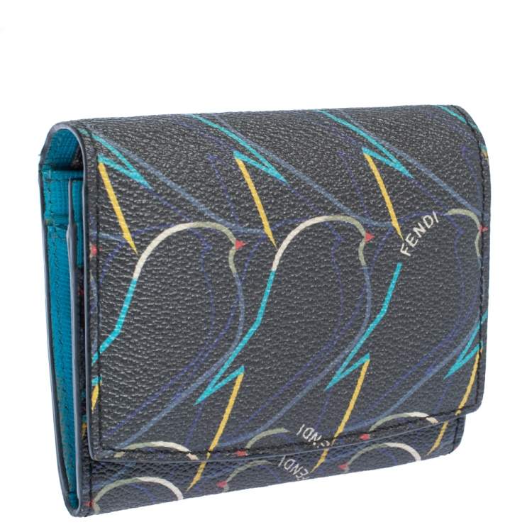 مملوكة مسبقًا Fendi Multicolor Ellite Birds Print Leather Flap Compact Wallet