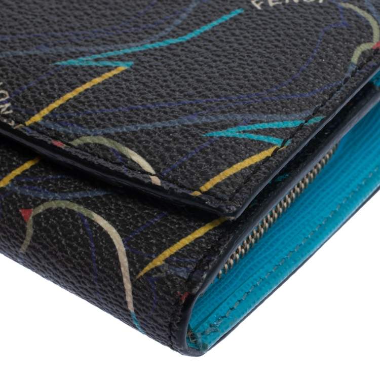 مملوكة مسبقًا Fendi Multicolor Ellite Birds Print Leather Flap Compact Wallet