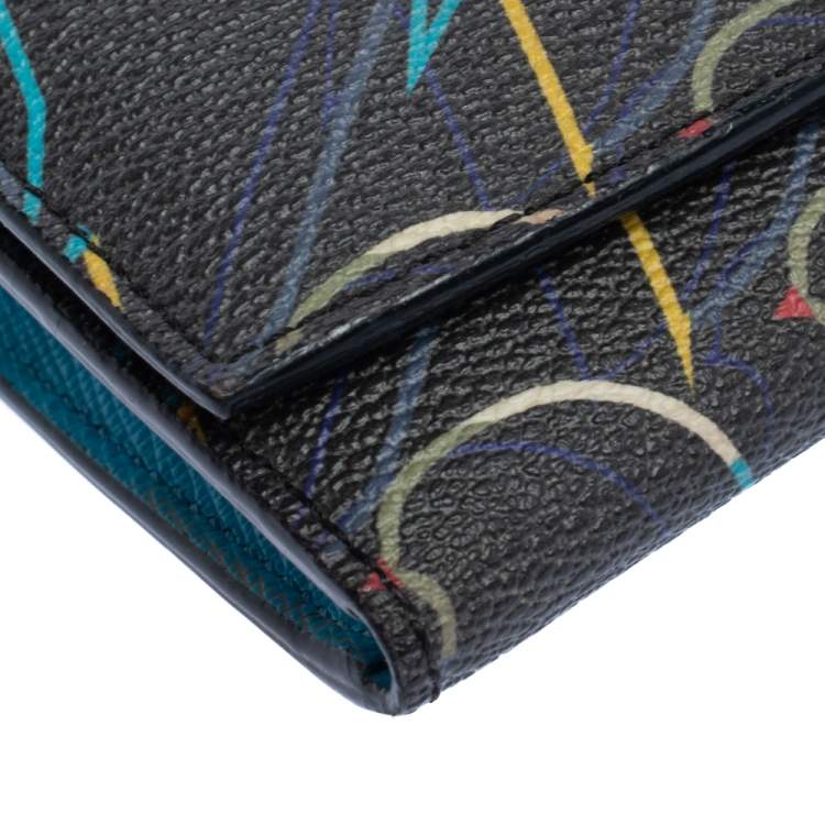 مملوكة مسبقًا Fendi Multicolor Ellite Birds Print Leather Flap Compact Wallet