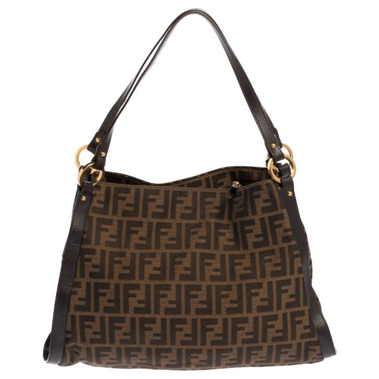 Pre Owned Fendi Tobacco Zucca Canvas and Leather Chef Tote