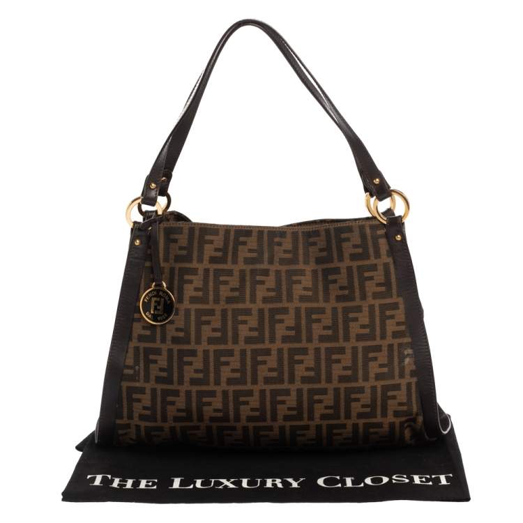 Pre Owned Fendi Tobacco Zucca Canvas and Leather Chef Tote