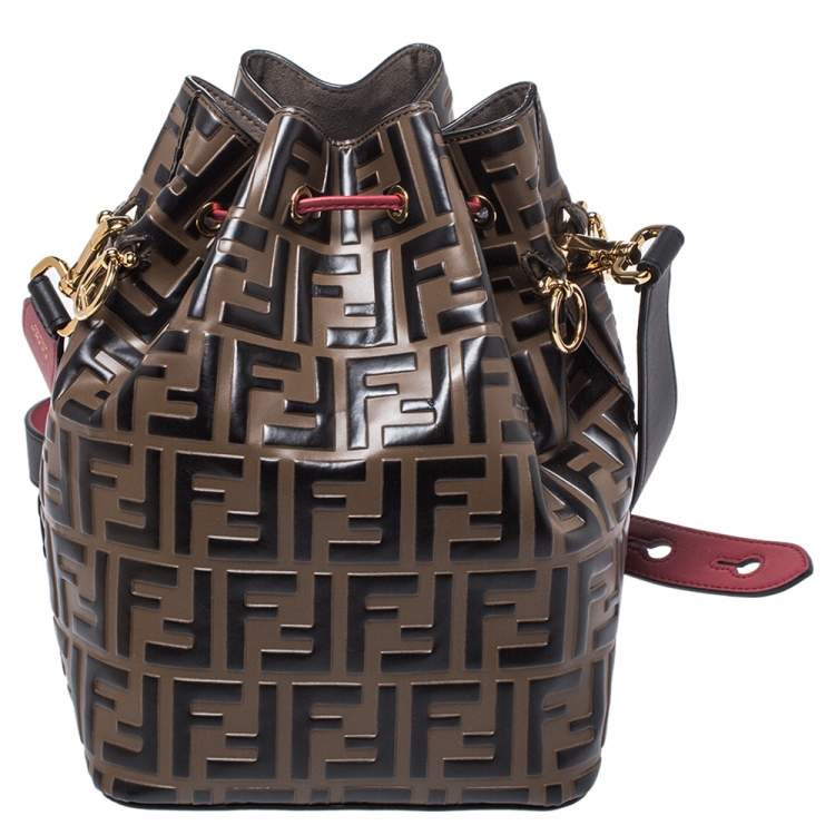 Pre Owned Fendi Tricolor Zucca Leather Mon Tresor Grande Bucket Bag