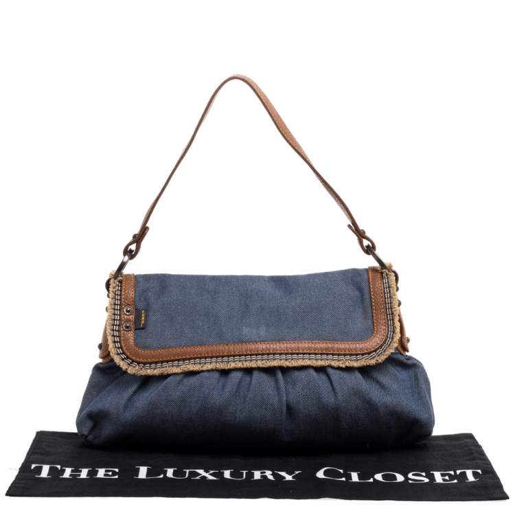 Pre Owned Fendi Blue Denim Chef Shoulder Bag