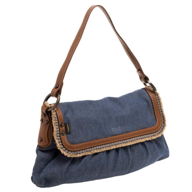 Pre Owned Fendi Blue Denim Chef Shoulder Bag