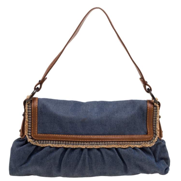 Pre Owned Fendi Blue Denim Chef Shoulder Bag