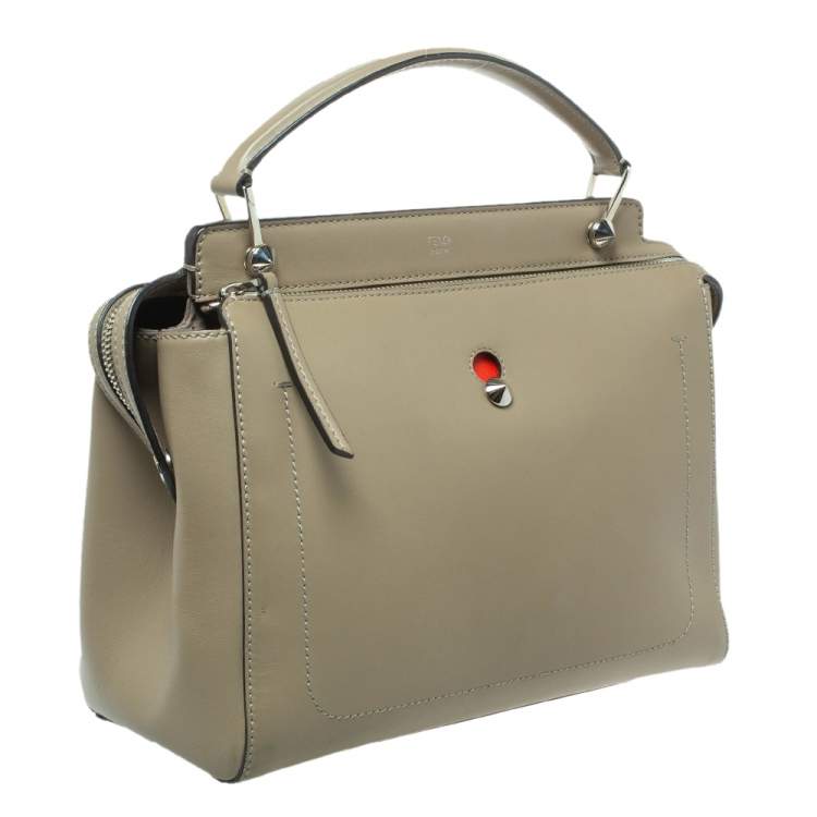 Pre Owned Fendi Khaki Green Leather Dotcom Top Handle Bag