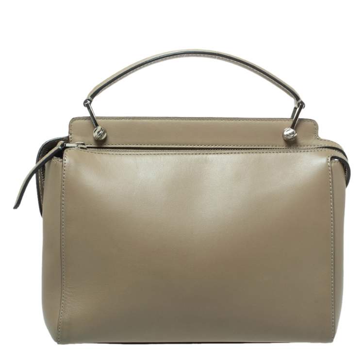 Pre Owned Fendi Khaki Green Leather Dotcom Top Handle Bag