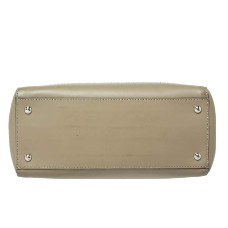 Pre Owned Fendi Khaki Green Leather Dotcom Top Handle Bag