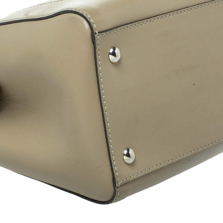 Pre Owned Fendi Khaki Green Leather Dotcom Top Handle Bag