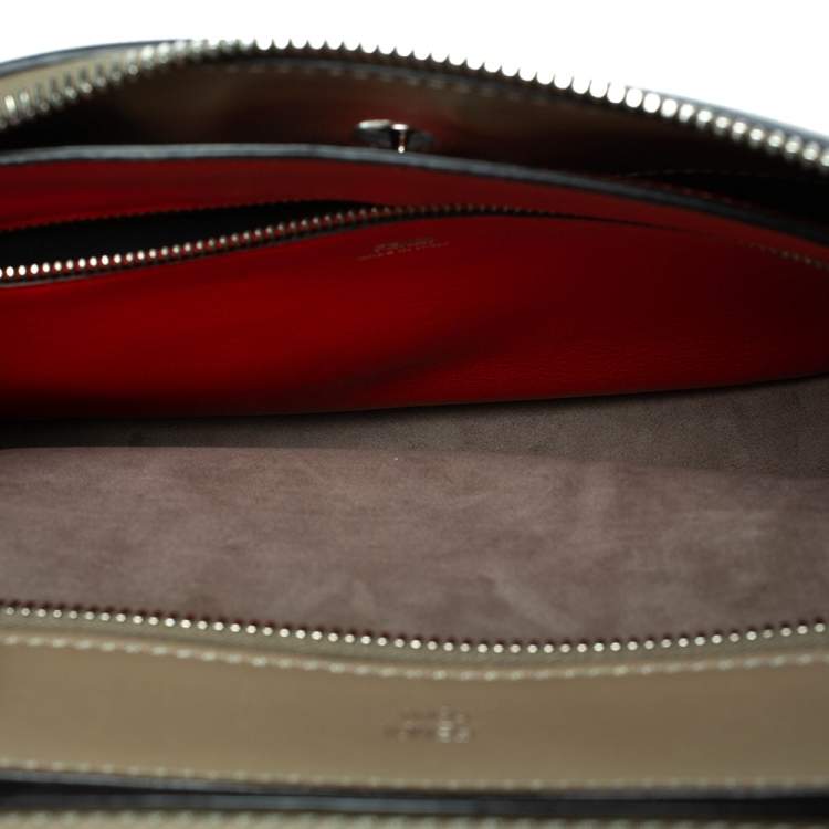 Pre Owned Fendi Khaki Green Leather Dotcom Top Handle Bag