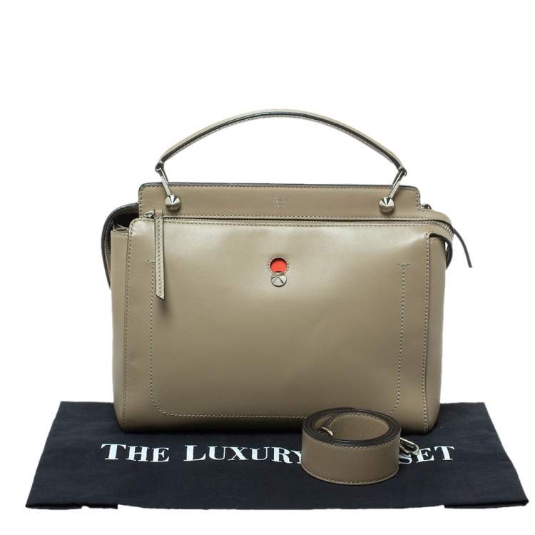 Pre Owned Fendi Khaki Green Leather Dotcom Top Handle Bag