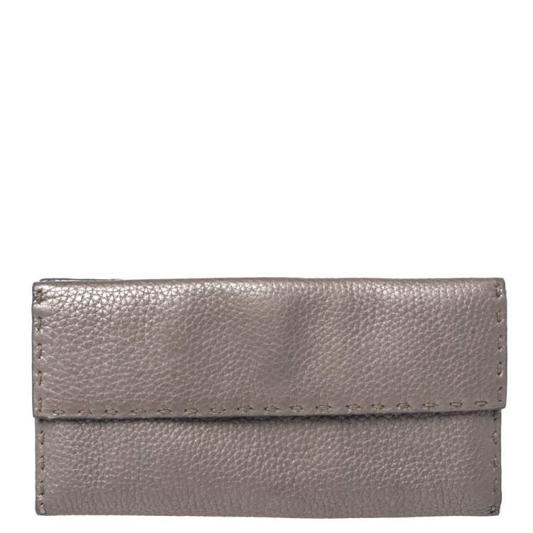 Pre Owned Fendi Metallic Selleria Leather Continental Wallet