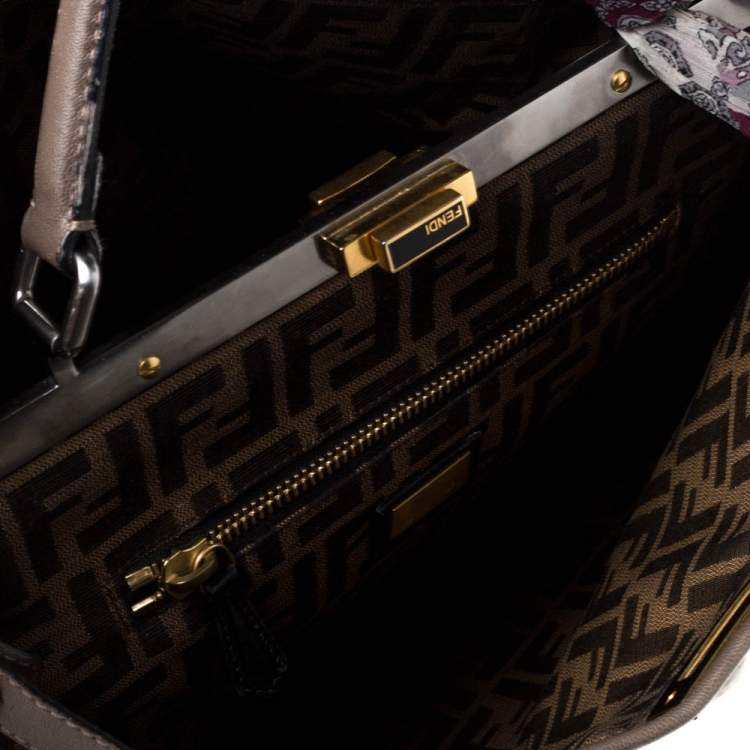 Pre Owned Fendi Grey Leather Large Peekaboo Top Handle Bag