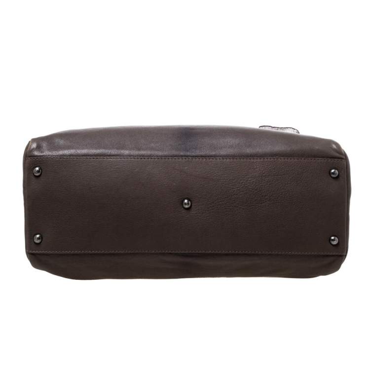Pre Owned Fendi Grey Leather Large Peekaboo Top Handle Bag