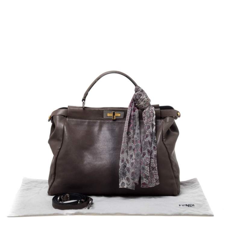 Pre Owned Fendi Grey Leather Large Peekaboo Top Handle Bag