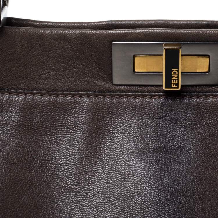 Pre Owned Fendi Grey Leather Large Peekaboo Top Handle Bag