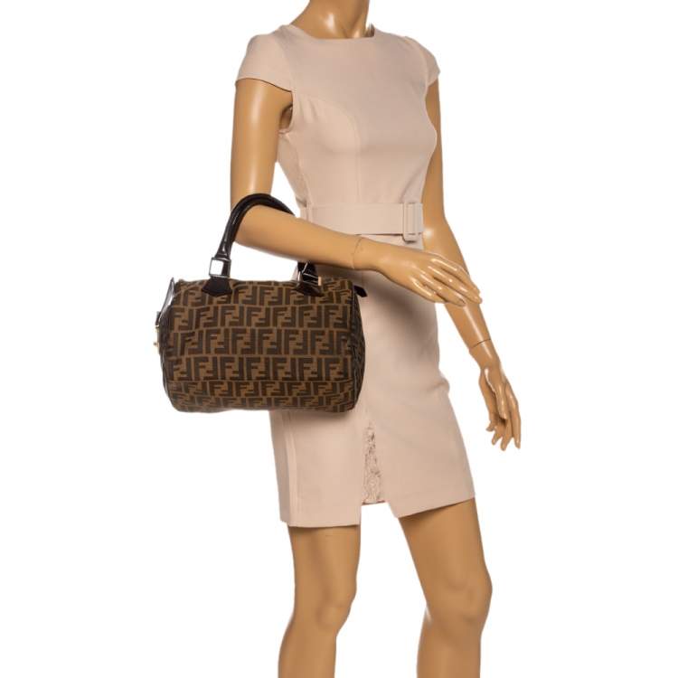 مملوكة مسبقًا Fendi Tobacco Zucca Coated Canvas Small Boston Bag