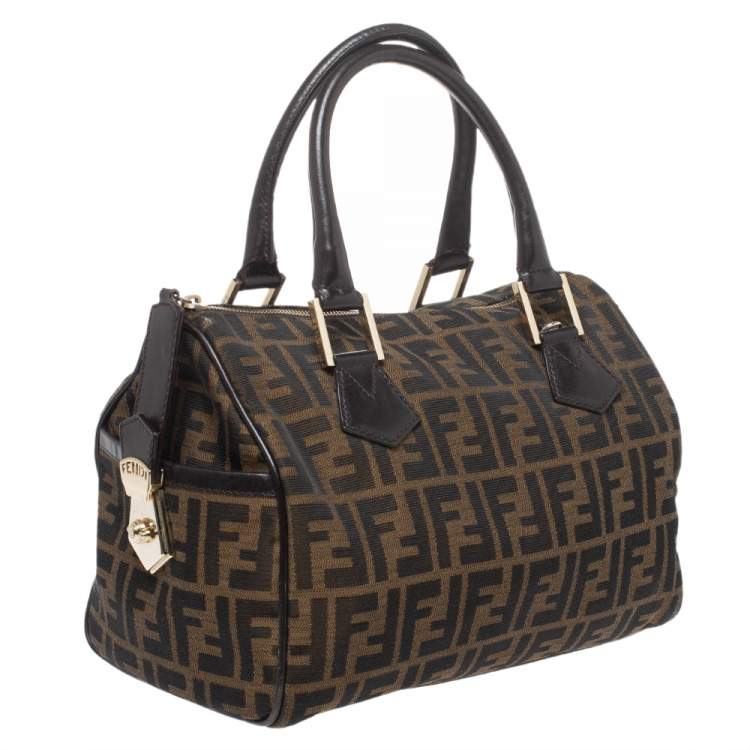 مملوكة مسبقًا Fendi Tobacco Zucca Coated Canvas Small Boston Bag
