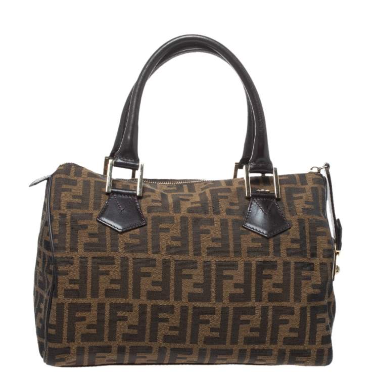 مملوكة مسبقًا Fendi Tobacco Zucca Coated Canvas Small Boston Bag