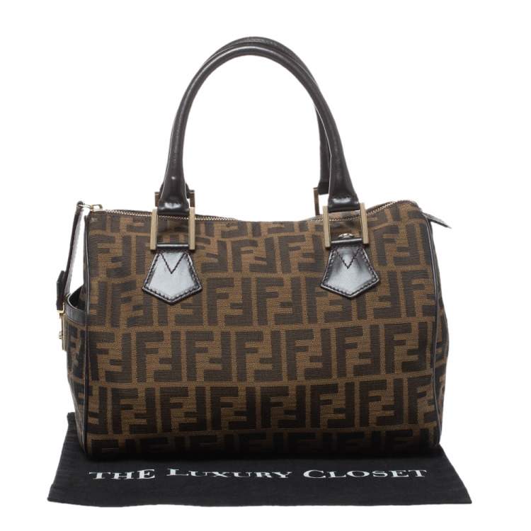 مملوكة مسبقًا Fendi Tobacco Zucca Coated Canvas Small Boston Bag