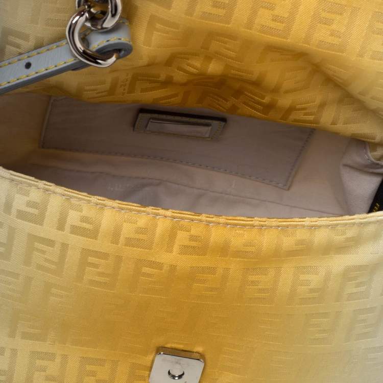 Pre Owned Fendi Ombré Zucchino Nylon and Patent Leather Mini Mama Chain Baguette Bag