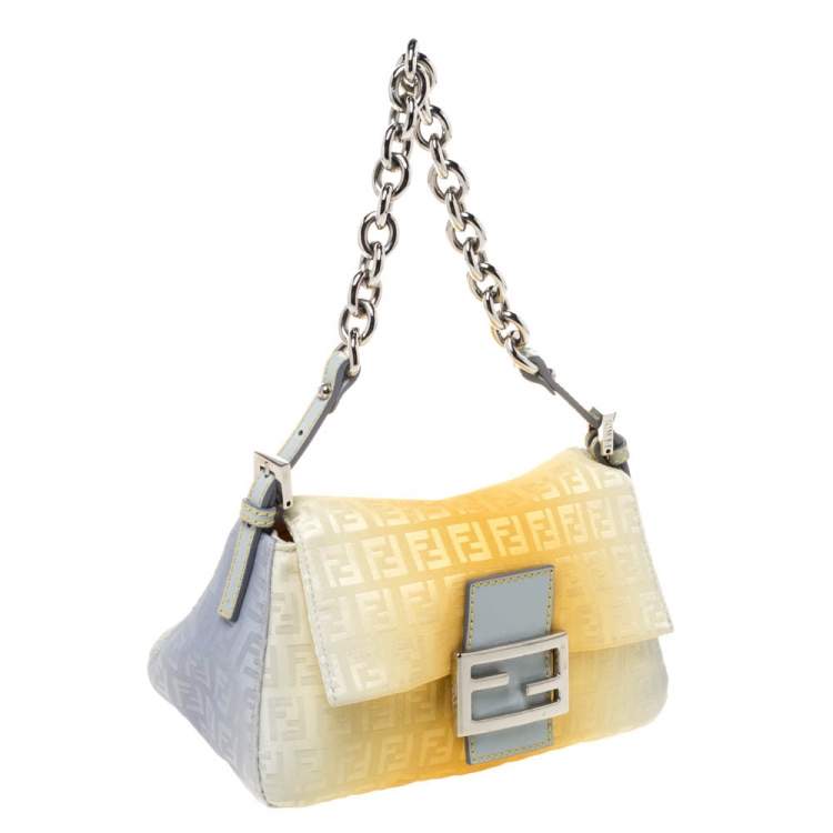 Pre Owned Fendi Ombré Zucchino Nylon and Patent Leather Mini Mama Chain Baguette Bag