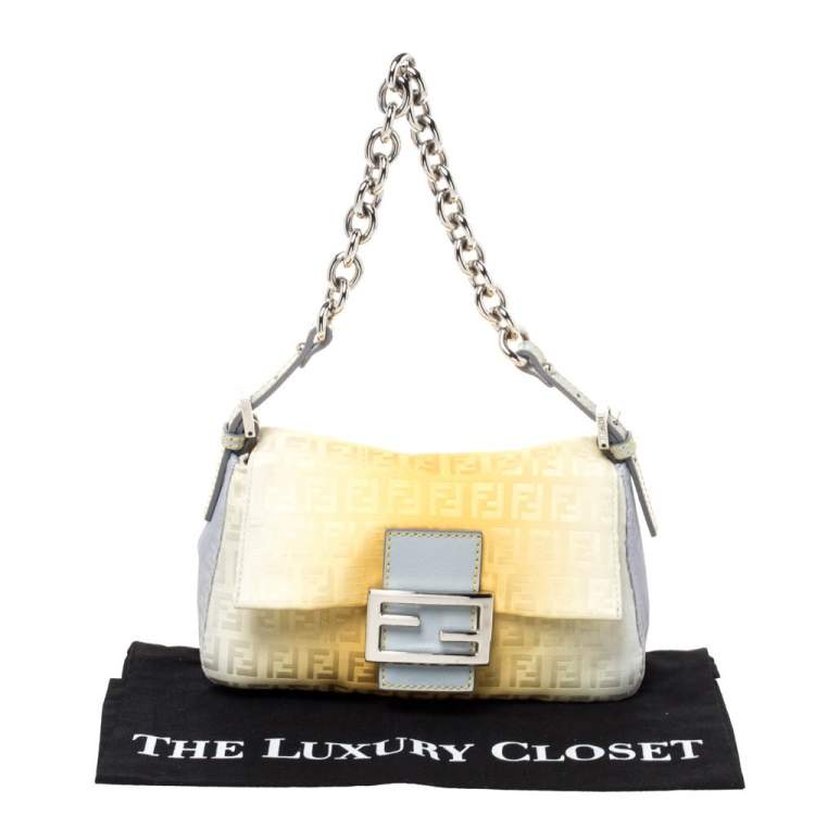 Pre Owned Fendi Ombré Zucchino Nylon and Patent Leather Mini Mama Chain Baguette Bag