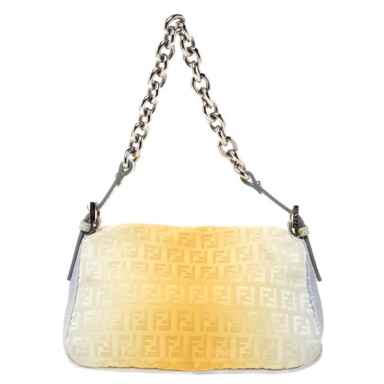 Pre Owned Fendi Ombré Zucchino Nylon and Patent Leather Mini Mama Chain Baguette Bag