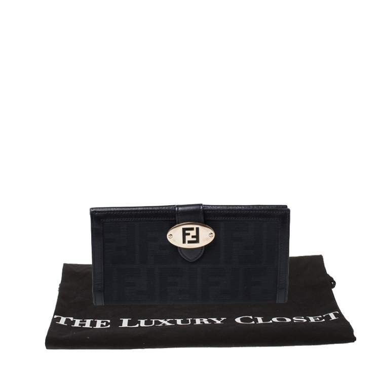 Pre Owned Fendi Black Zucca Canvas and Leather Continental Wallet 
