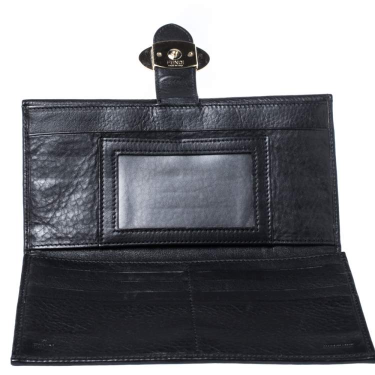 Pre Owned Fendi Black Zucca Canvas and Leather Continental Wallet 
