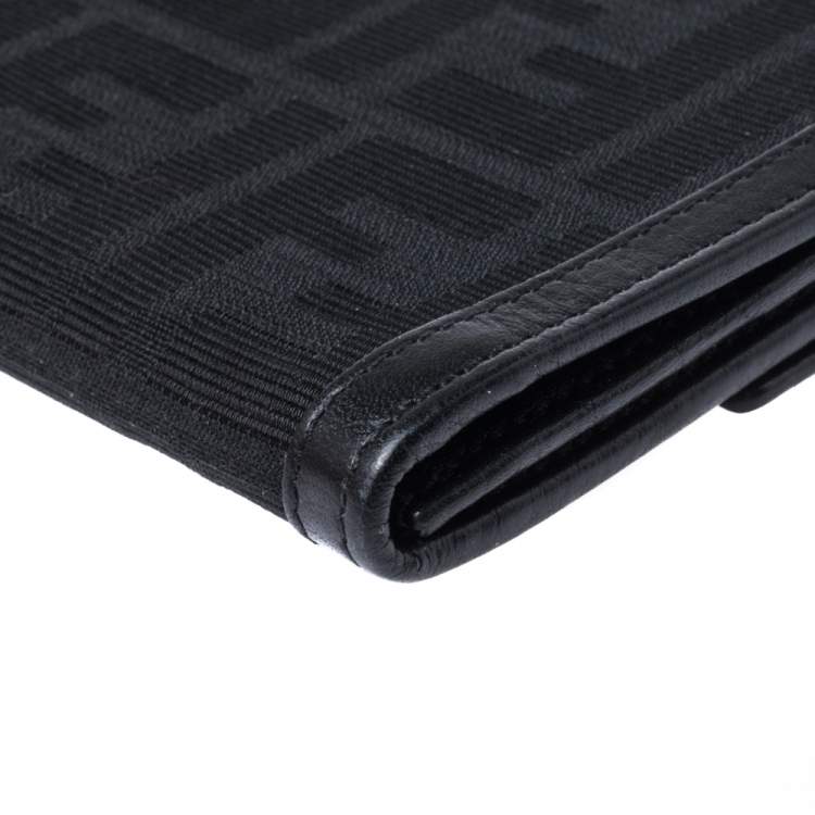 Pre Owned Fendi Black Zucca Canvas and Leather Continental Wallet 