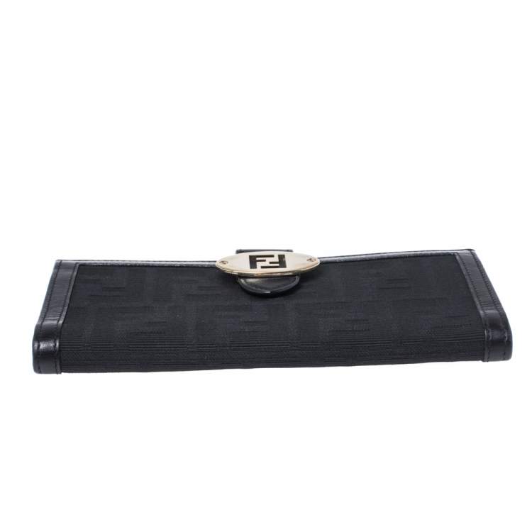 Pre Owned Fendi Black Zucca Canvas and Leather Continental Wallet 