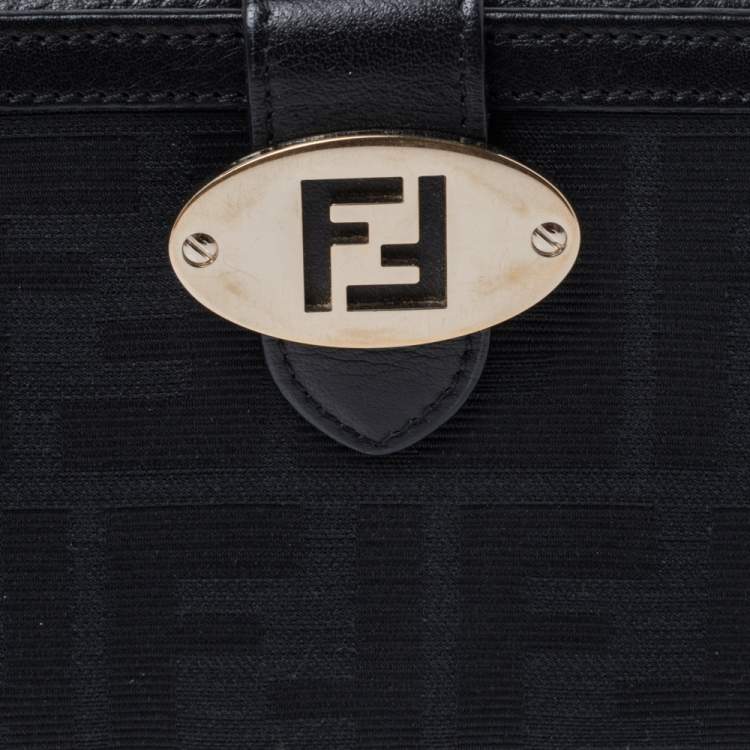 Pre Owned Fendi Black Zucca Canvas and Leather Continental Wallet 