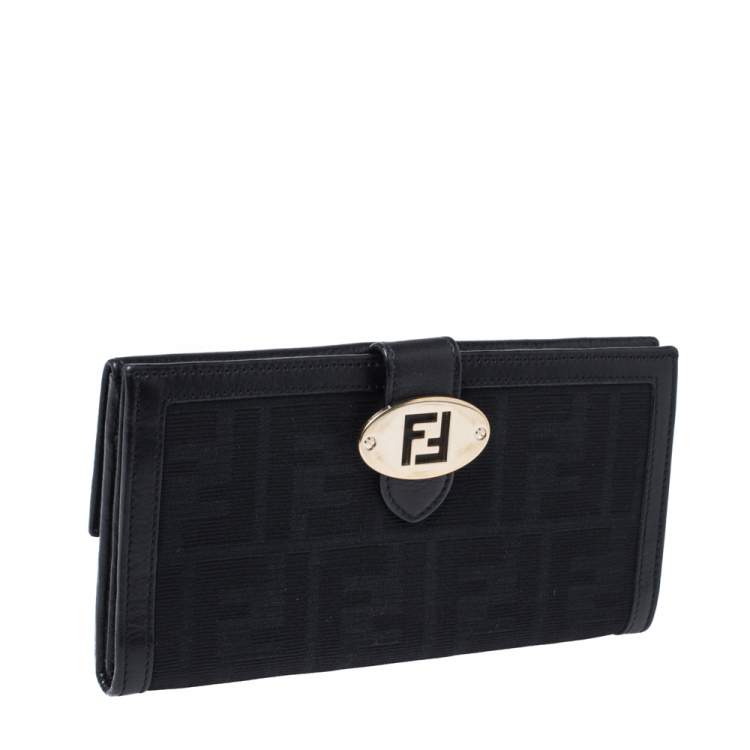 Pre Owned Fendi Black Zucca Canvas and Leather Continental Wallet 