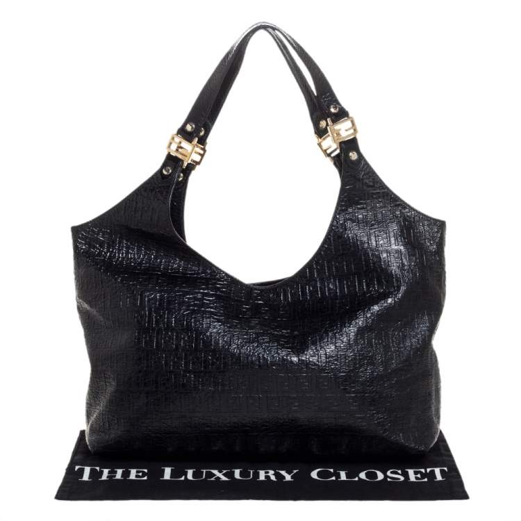 Pre Owned Fendi Black Zucchino Embossed Leather Shoulder Bag