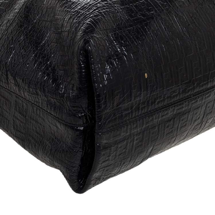 Pre Owned Fendi Black Zucchino Embossed Leather Shoulder Bag