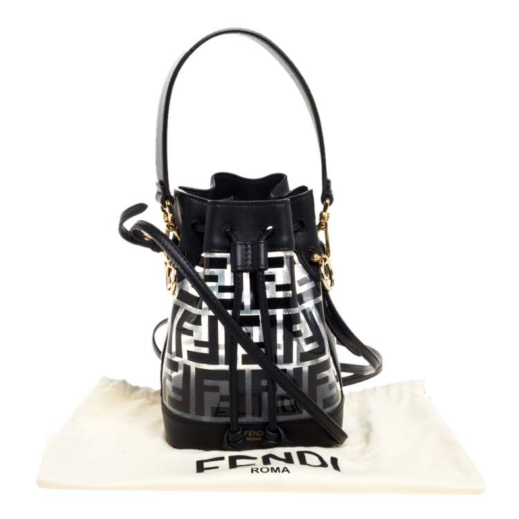 Pre Owned Fendi Black Zucca Pvc and Leather Mini Mon Tresor Drawstring Bucket Bag