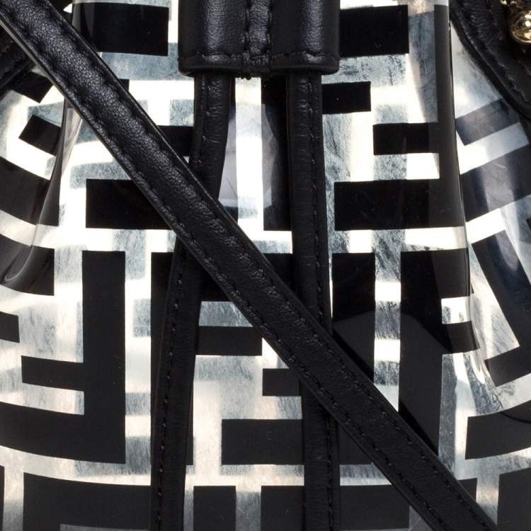 Pre Owned Fendi Black Zucca Pvc and Leather Mini Mon Tresor Drawstring Bucket Bag