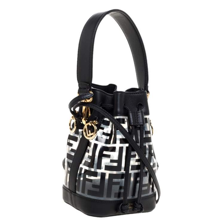Pre Owned Fendi Black Zucca Pvc and Leather Mini Mon Tresor Drawstring Bucket Bag