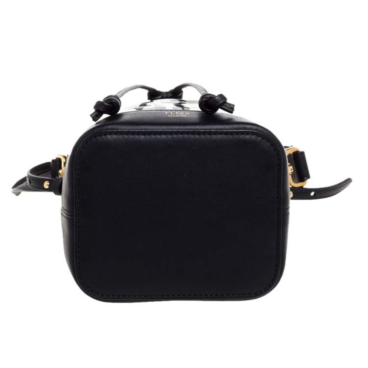 Pre Owned Fendi Black Zucca Pvc and Leather Mini Mon Tresor Drawstring Bucket Bag