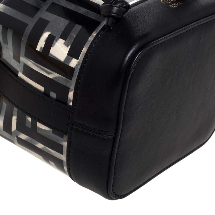 Pre Owned Fendi Black Zucca Pvc and Leather Mini Mon Tresor Drawstring Bucket Bag