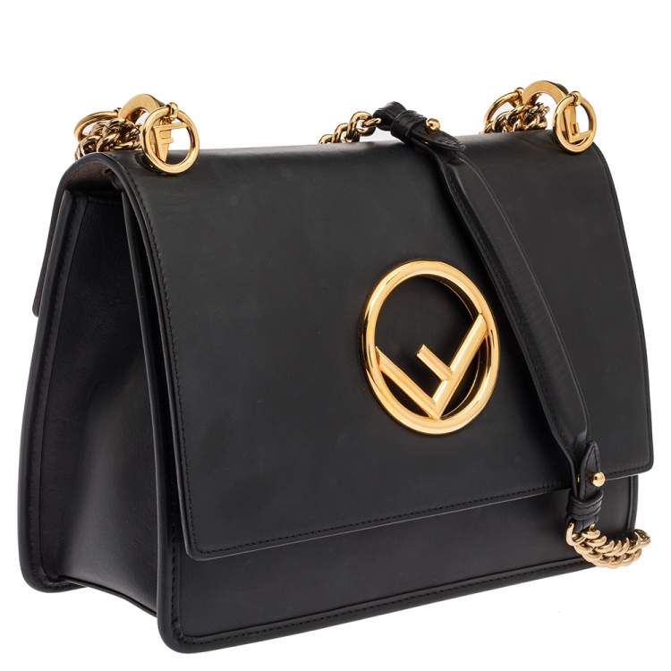 Pre Owned Fendi Black Leather Kan I F Shoulder Bag
