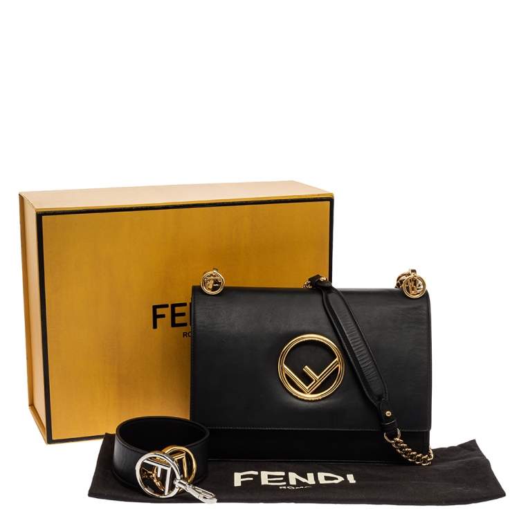 Pre Owned Fendi Black Leather Kan I F Shoulder Bag