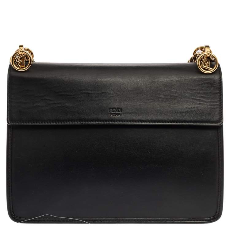 Pre Owned Fendi Black Leather Kan I F Shoulder Bag